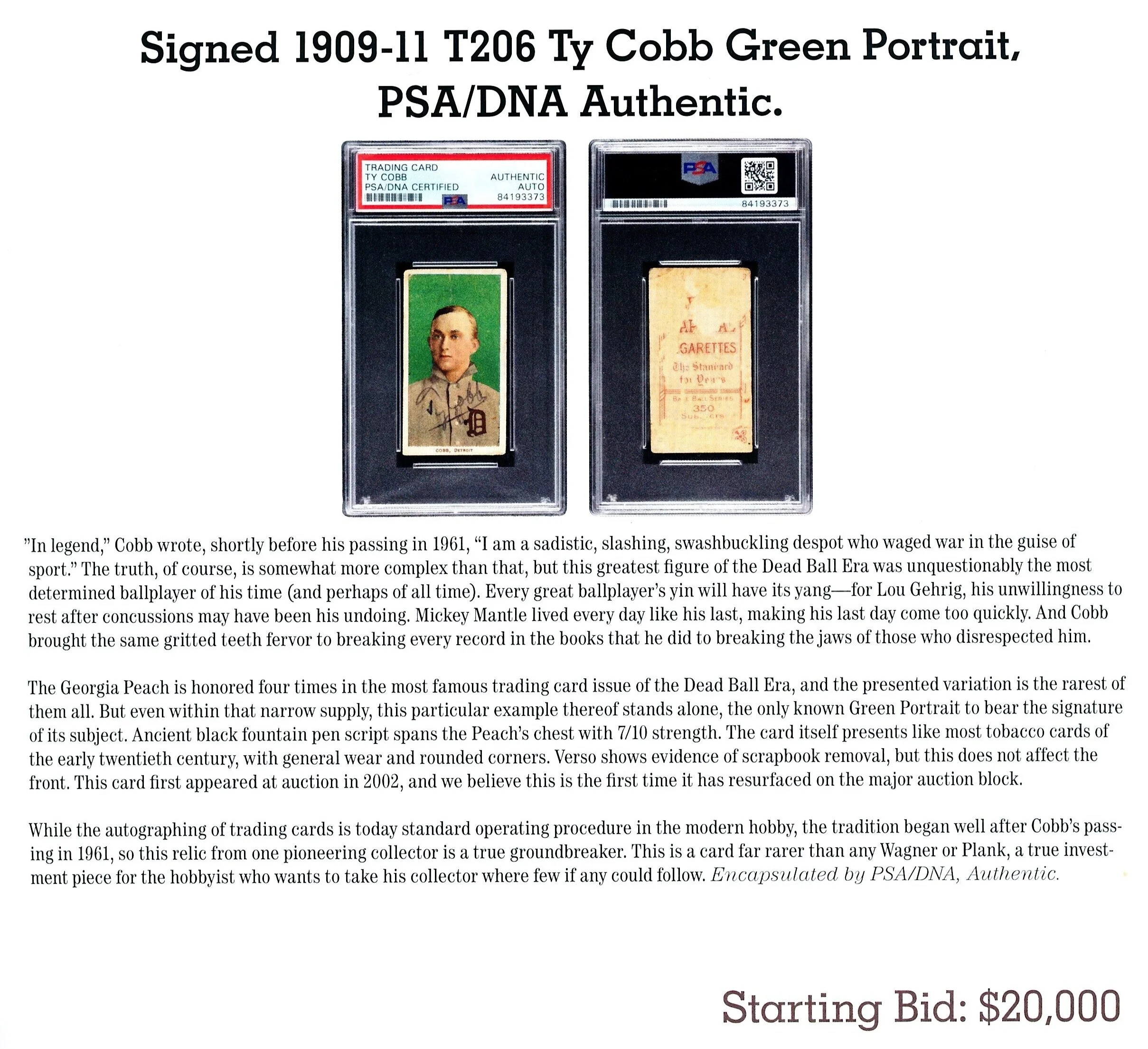 An Extraordinary Collection Of Signed Ty Cobb Cards — SignedT206